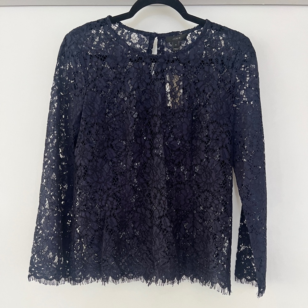 J. Crew Navy Lace Blouse- 4